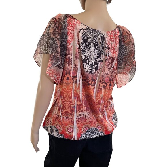 Apt 9 Womens Blouse Top with Flutter Short Sleeves Sz L Paisley Floral Pattern - Picture 7 of 11